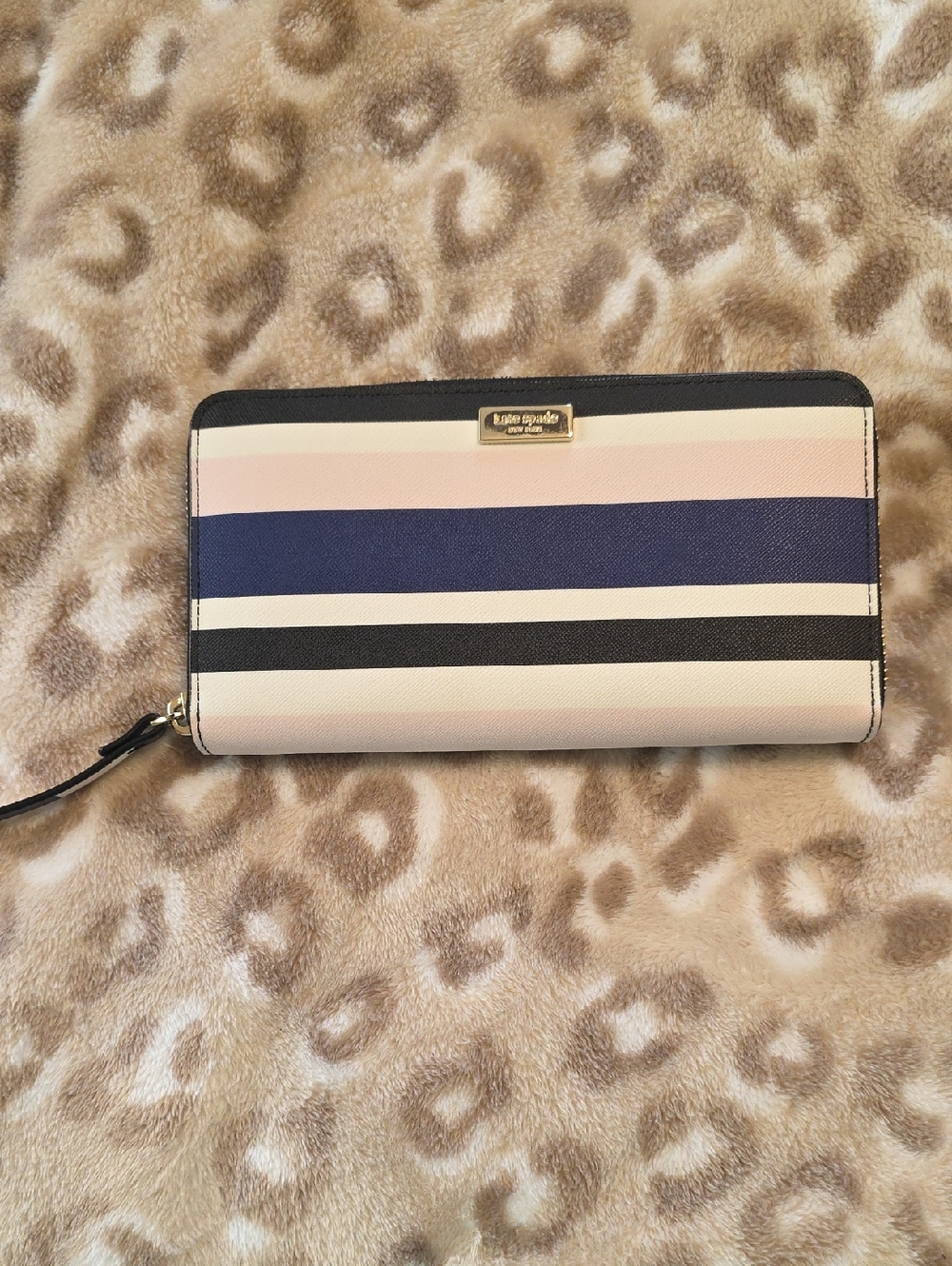 kate spade striped zip wallet - pink navy black cream